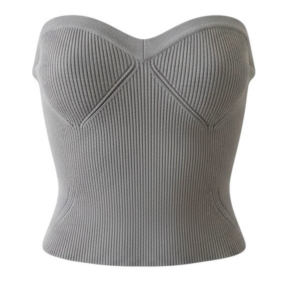 Revolve 525 America Ribbed Knit Corset Tube Top Strapless Bustier Gray Small S